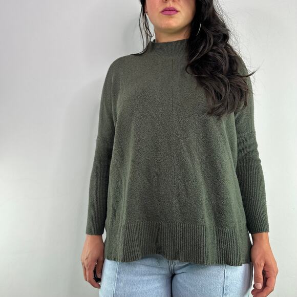 Loft Green Mock Neck Knit Fuzzy Oversized Sweater - Picture 1 of 7